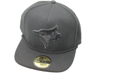 MLB Toronto Blue Jays New Era 59Fifty Black on Black and Silver Fitted Hat with Rope