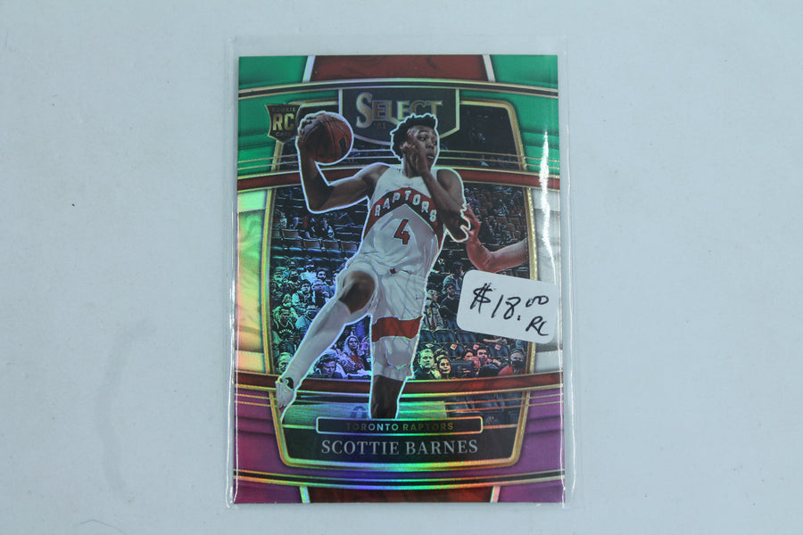 Scottie Barnes 2021-22 Panini Select Green, White, Purple Prizm Concourse Rookie Card