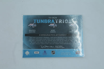 Alex Ovechkin, Mike Green, Braden Holtby 2013-14 U.D. Artifacts - Tundra Trios #T3-OGH Jersey Card