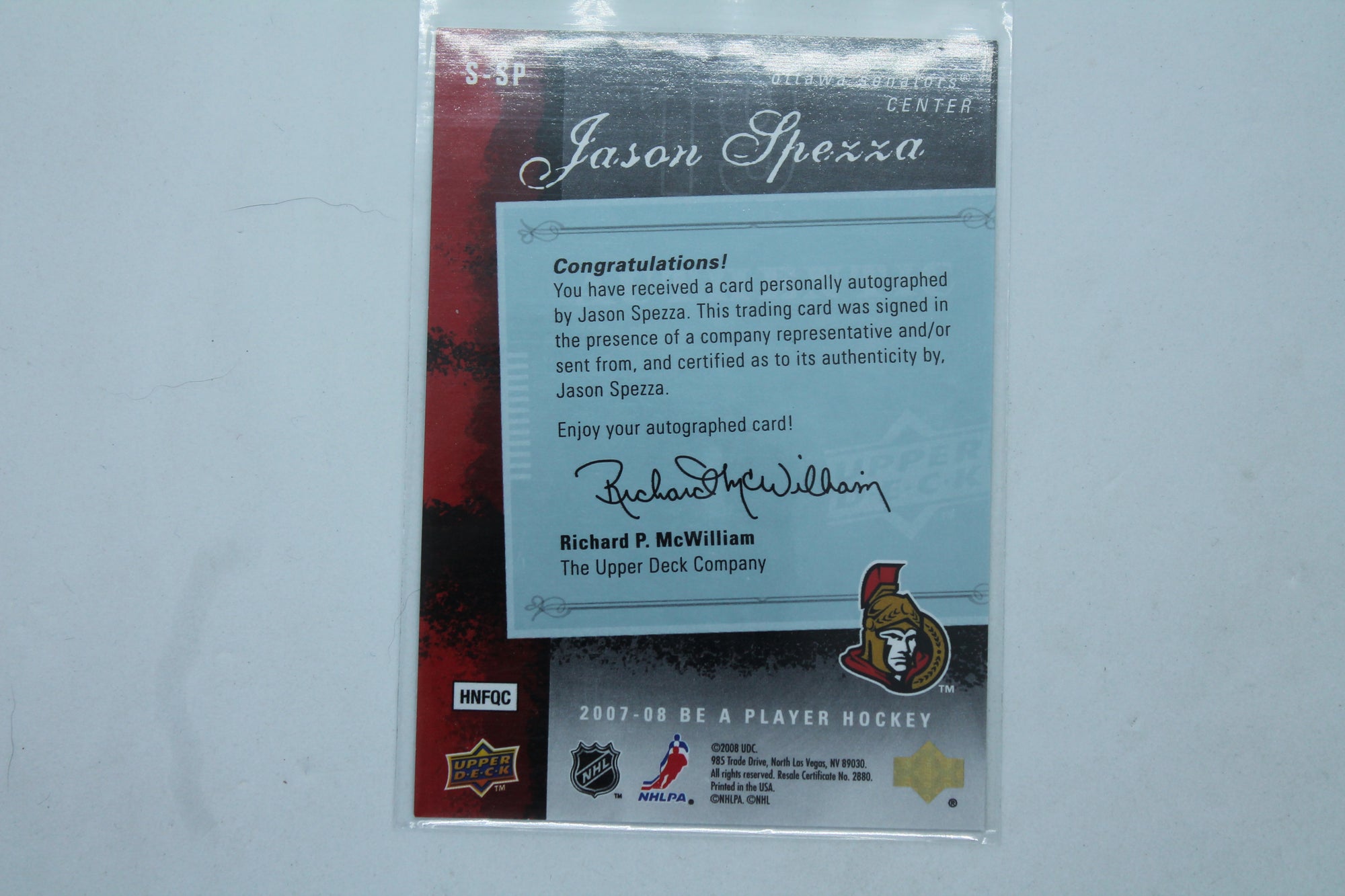 Jason Spezza 2007-08 Upper Deck Be a Player - Signatures #S-SP Autographed Card