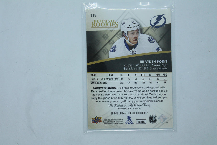 Brayden Point 2016-17 Ultimate Collection - Silver Jersey #118 Ultimate Rookies -  #093/249  Rookie Card