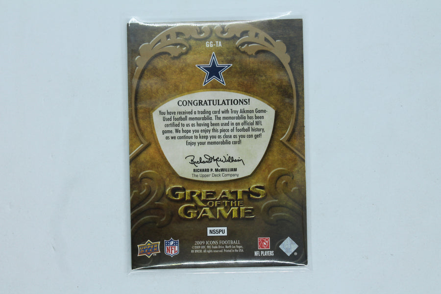 Troy Aikman 2009 Upper Deck Icons - Greats of the Game - Gold #GG-TA Jersey Card #22/99