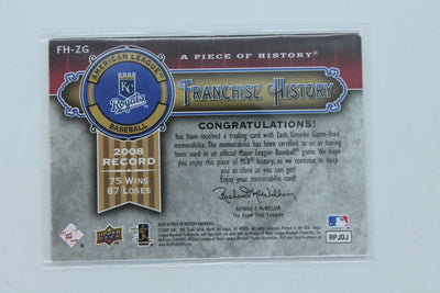 Zack Greinke 2009 Upper Deck A Piece of History - Franchise History Jersey Card #070/180