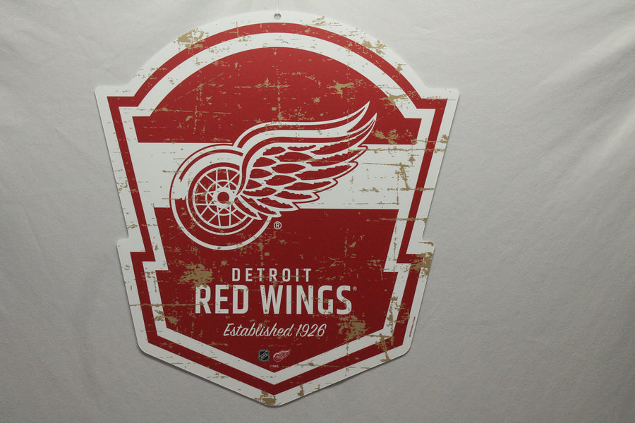 Detroit Red Wings Shield PVC Logo Sign - Distressed - Established 1926