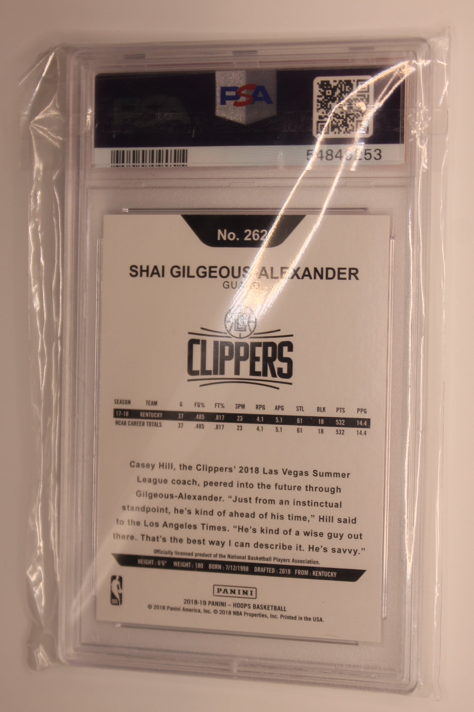 Shai Gilgeous Alexander 2018-19 Panini NBA Hoops [PSA 9 MINT] Rookie Card