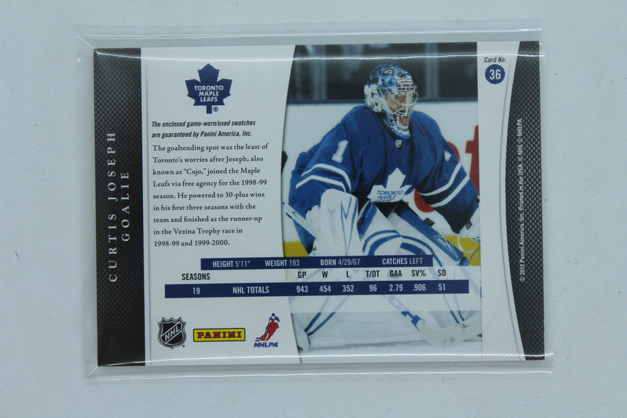 CURTIS JOSEPH GAME USED JERSEY & STICK CARD 2012 PANINI LUXURY SUITE DUAL SWATCH LEAFS