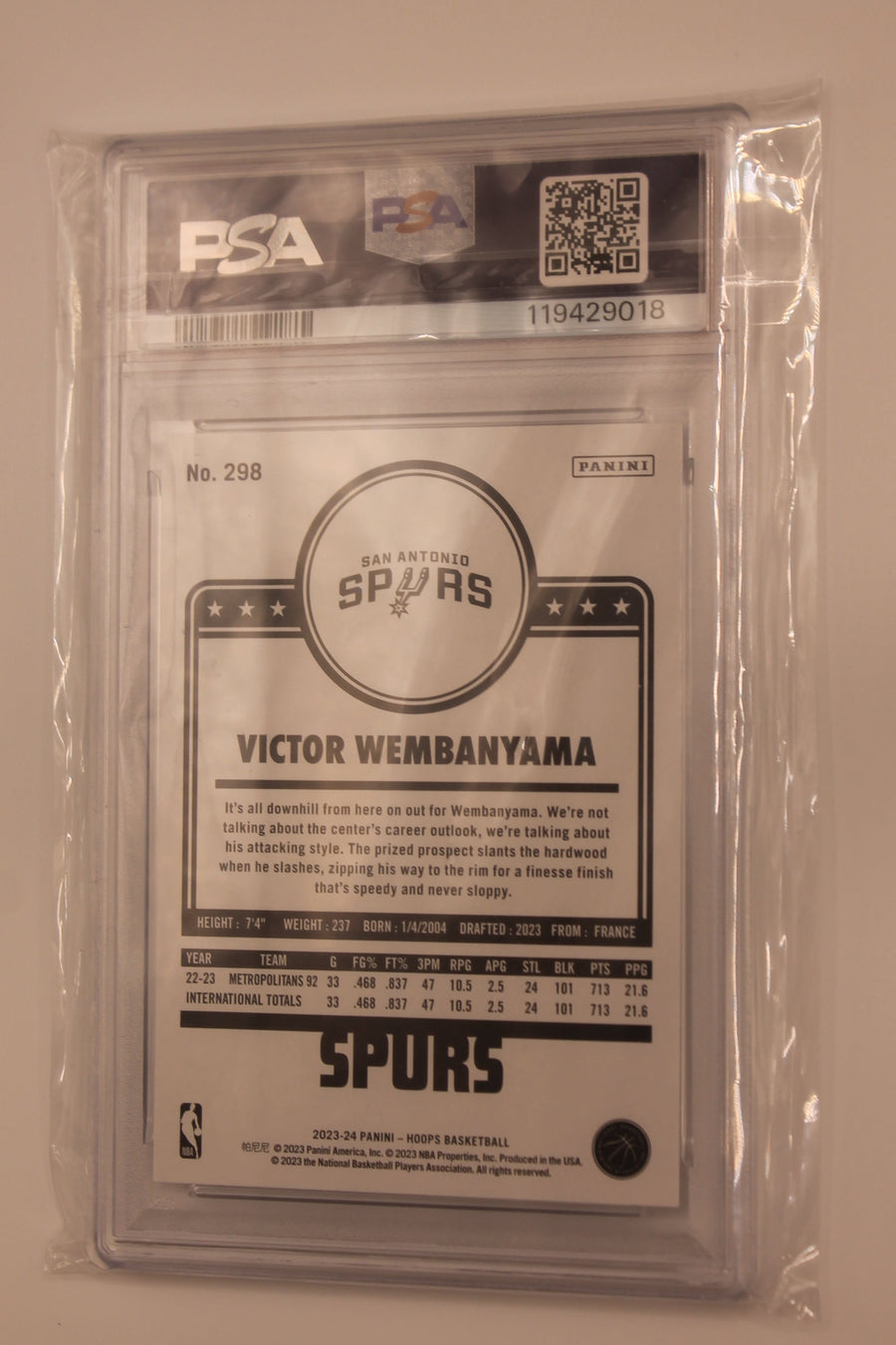 Victor Wembanyama 2023-24 Panini NBA Hoops - Hoops Tribute - [PSA 9 MINT] Rookie Card