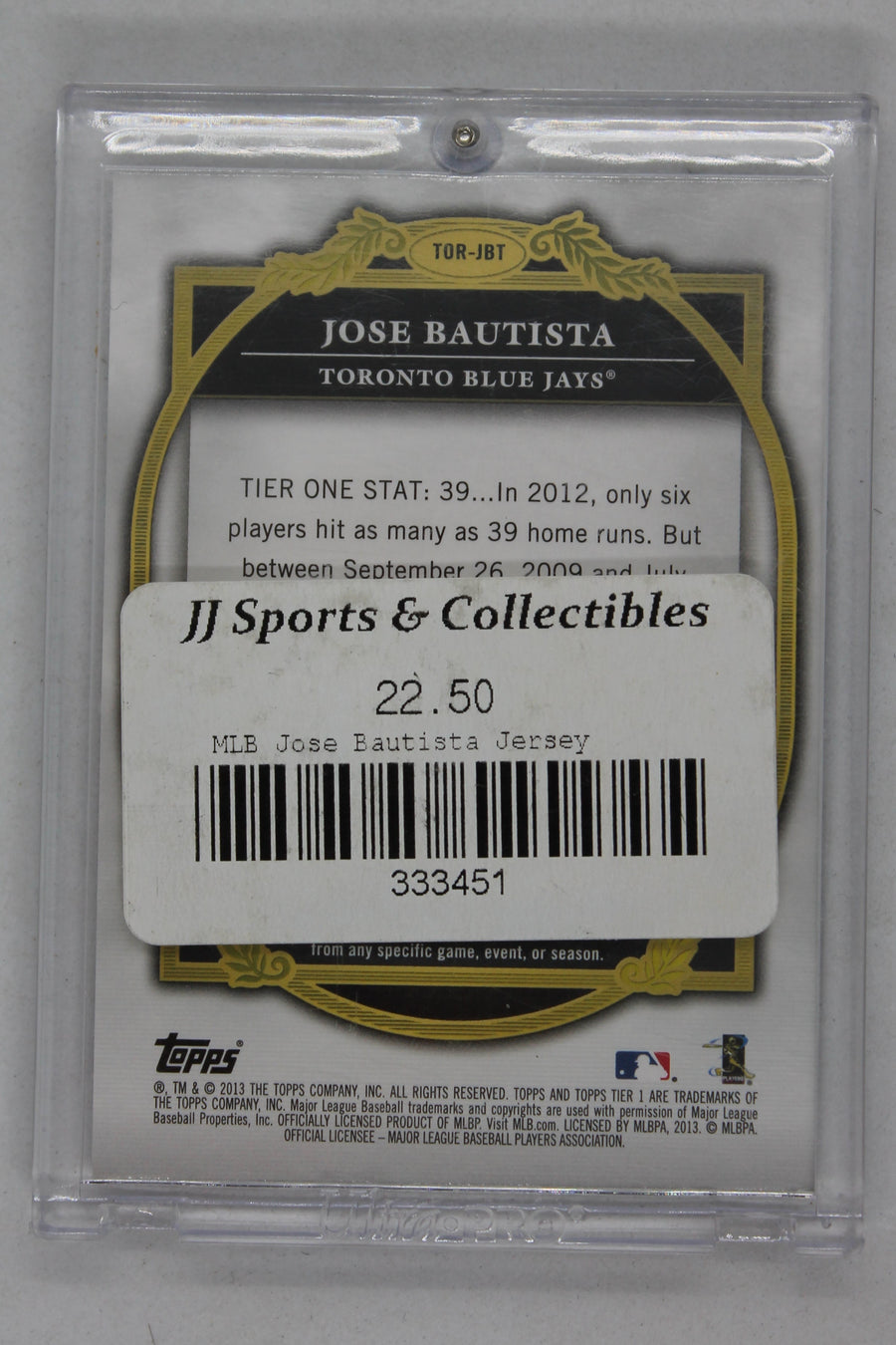 Jose Bautista 2013 Topps Tier One Relics #TOR-JBT Toronto Blue Jays #273/399