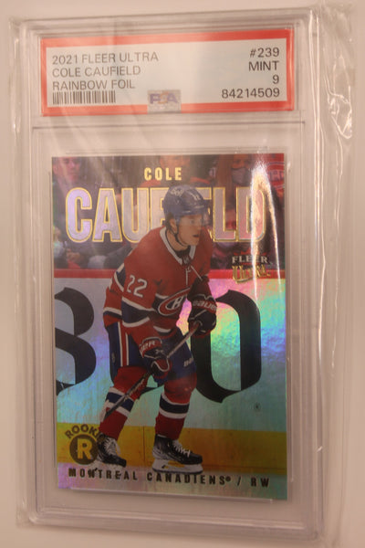Cole Caufield 2021-22 Upper Deck Fleer Ultra - Rainbow Foil Rookies - PSA Mint 9 Rookie Card