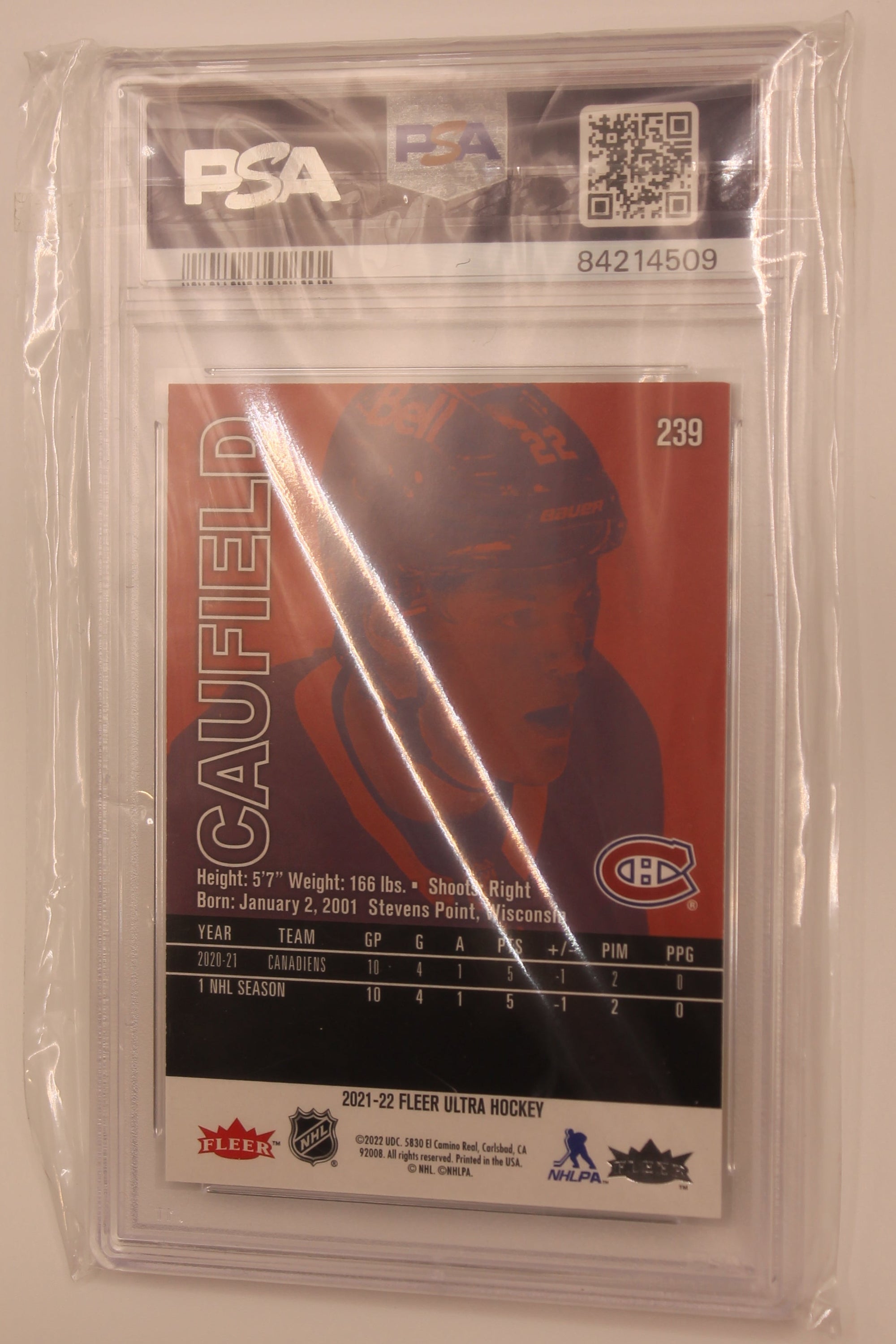 Cole Caufield 2021-22 Upper Deck Fleer Ultra - Rainbow Foil Rookies - PSA Mint 9 Rookie Card