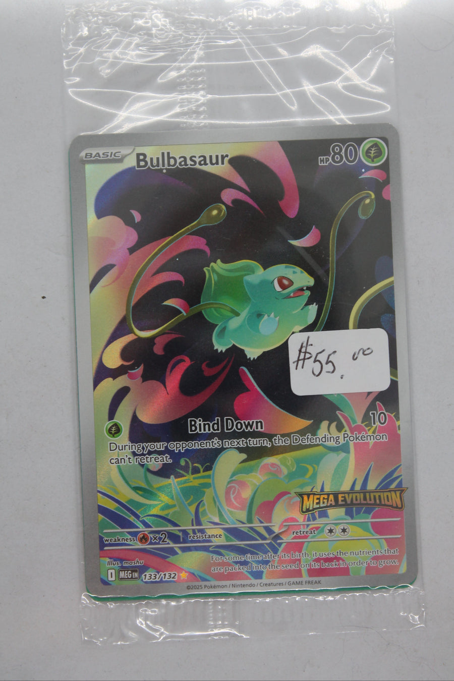 Bulbasaur 133/132 Mega Evolution Stamped Promo Full Art - Pokémon ME01 MEG (Sealed)