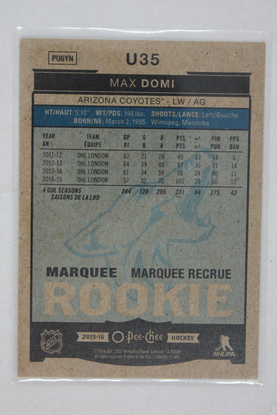 Max Domi 2015-16 Upper Deck - O-Pee-Chee Update #U35 Rookie Year Card