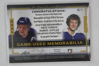 2014 ITG USED SUNDIN / SITTLER GAME USED MEMORABILIA DUAL 30/45- MAPLE LEAFS!!