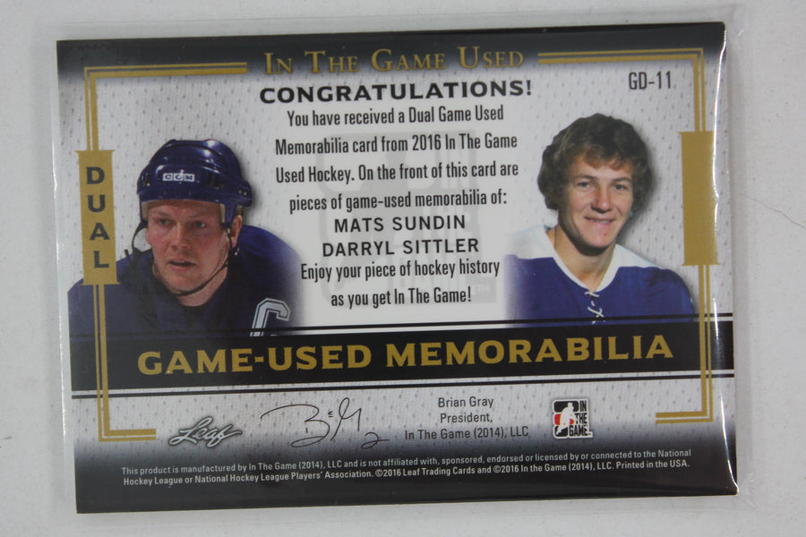 2014 ITG USED SUNDIN / SITTLER GAME USED MEMORABILIA DUAL 30/45- MAPLE LEAFS!!