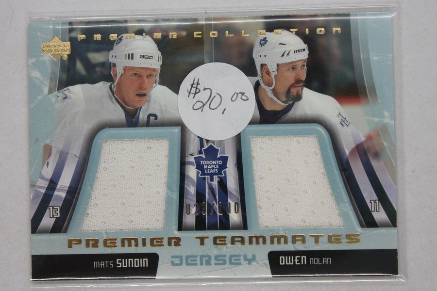 2004 UD Premier Collection Sundin / Nolan GAME USED MEMORABILIA DUAL 029/100- MAPLE LEAFS!!