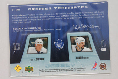 2004 UD Premier Collection Sundin / Nolan GAME USED MEMORABILIA DUAL 029/100- MAPLE LEAFS!!