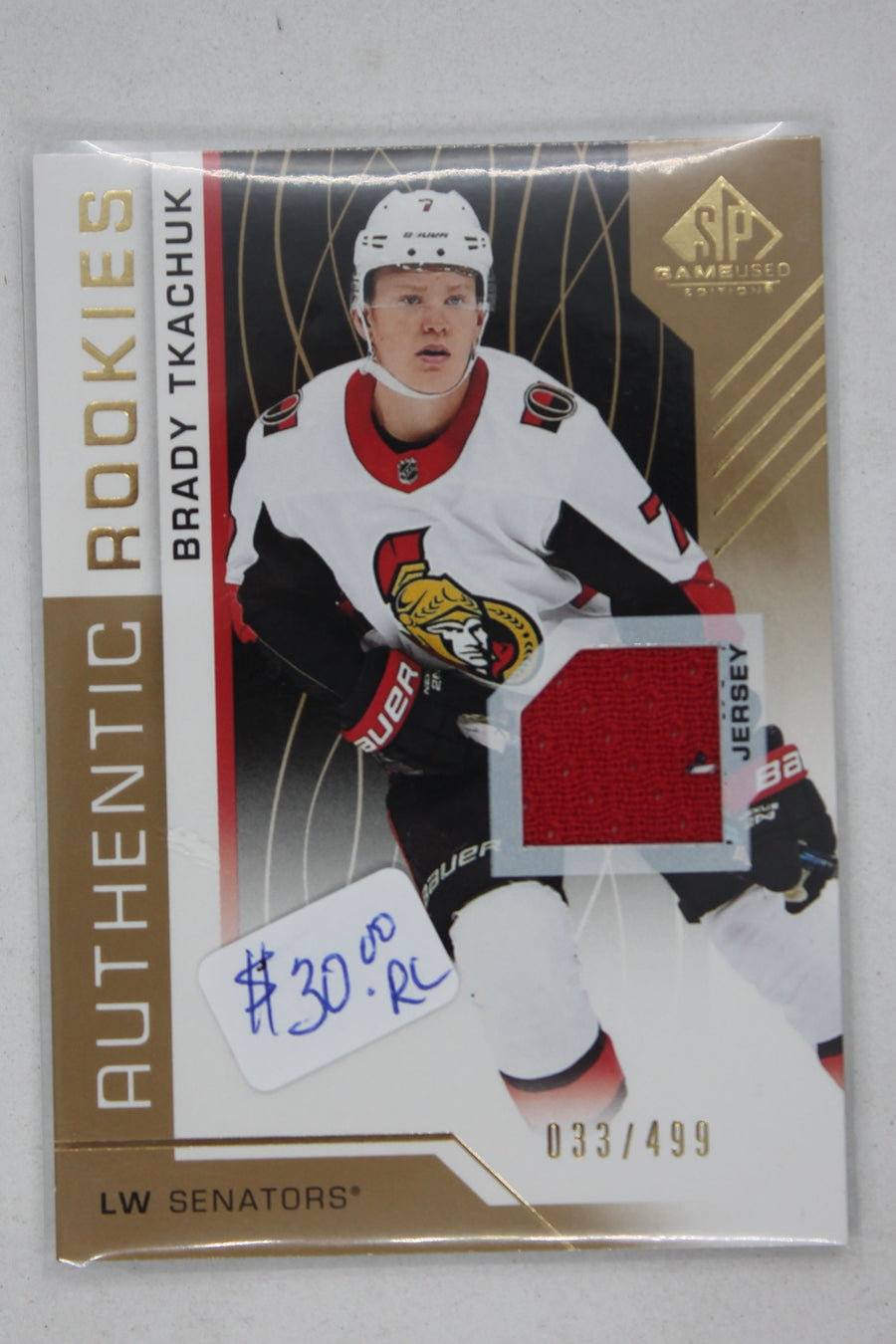 Brady Tkachuk 2018-19 Upper Deck SP Game Used - Gold Jersey - RC #33/499