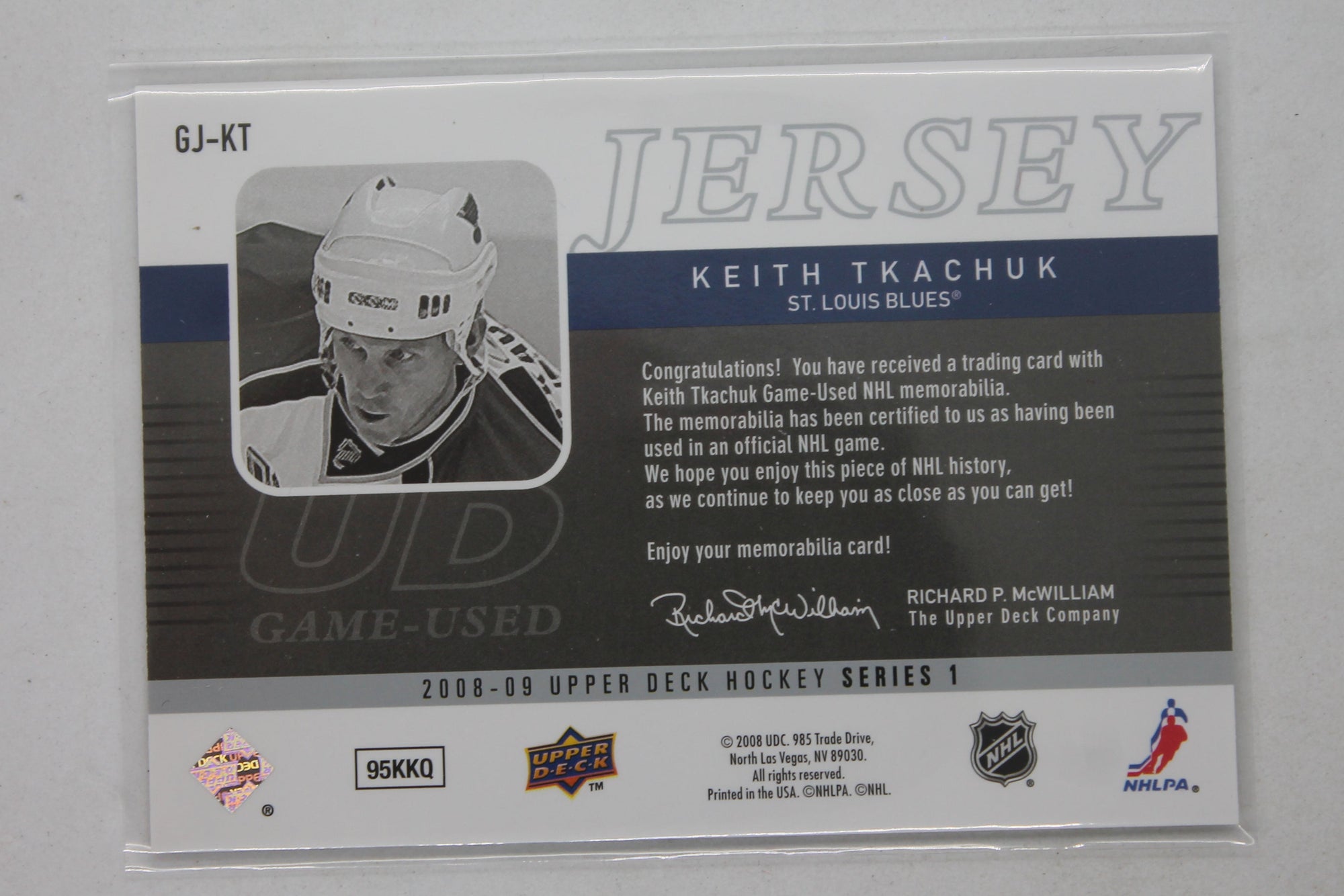 Keith Tkachuk 2008-09 Upper Deck - UD Game Jersey Series 1 #GJ-KT Jersey Card