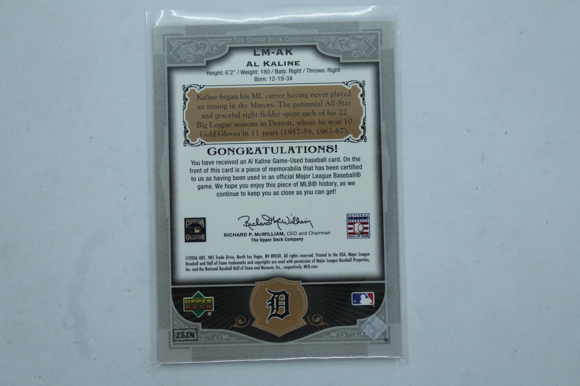 Al Kaline Game-Used Bat - 2006 SP Legendary Cuts - Legendary Materials - Gold #LM-AK