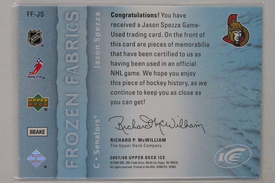 Jason Spezza 2007-08 Upper Deck Ice - Frozen Fabrics #FF-JS - Dual Jersey Card