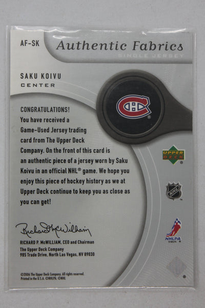 Saku Koivu 2005-06 SP Game Used Edition - Authentic Fabrics #AF-SK Jersey Card