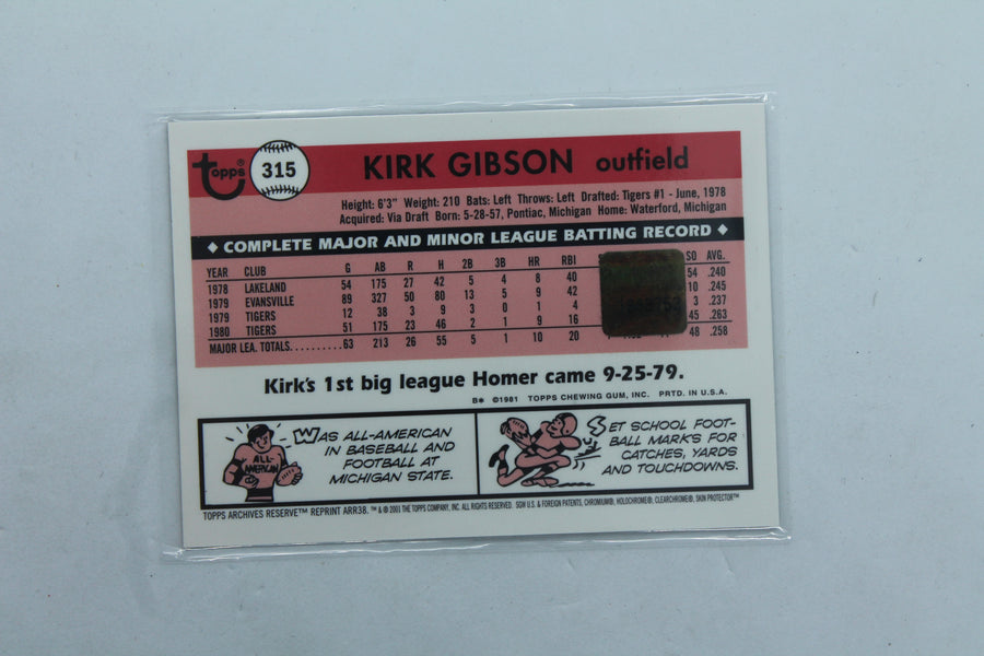 Kirk Gibson 2001 Topps Archives Reserve Rookie Reprint Relics