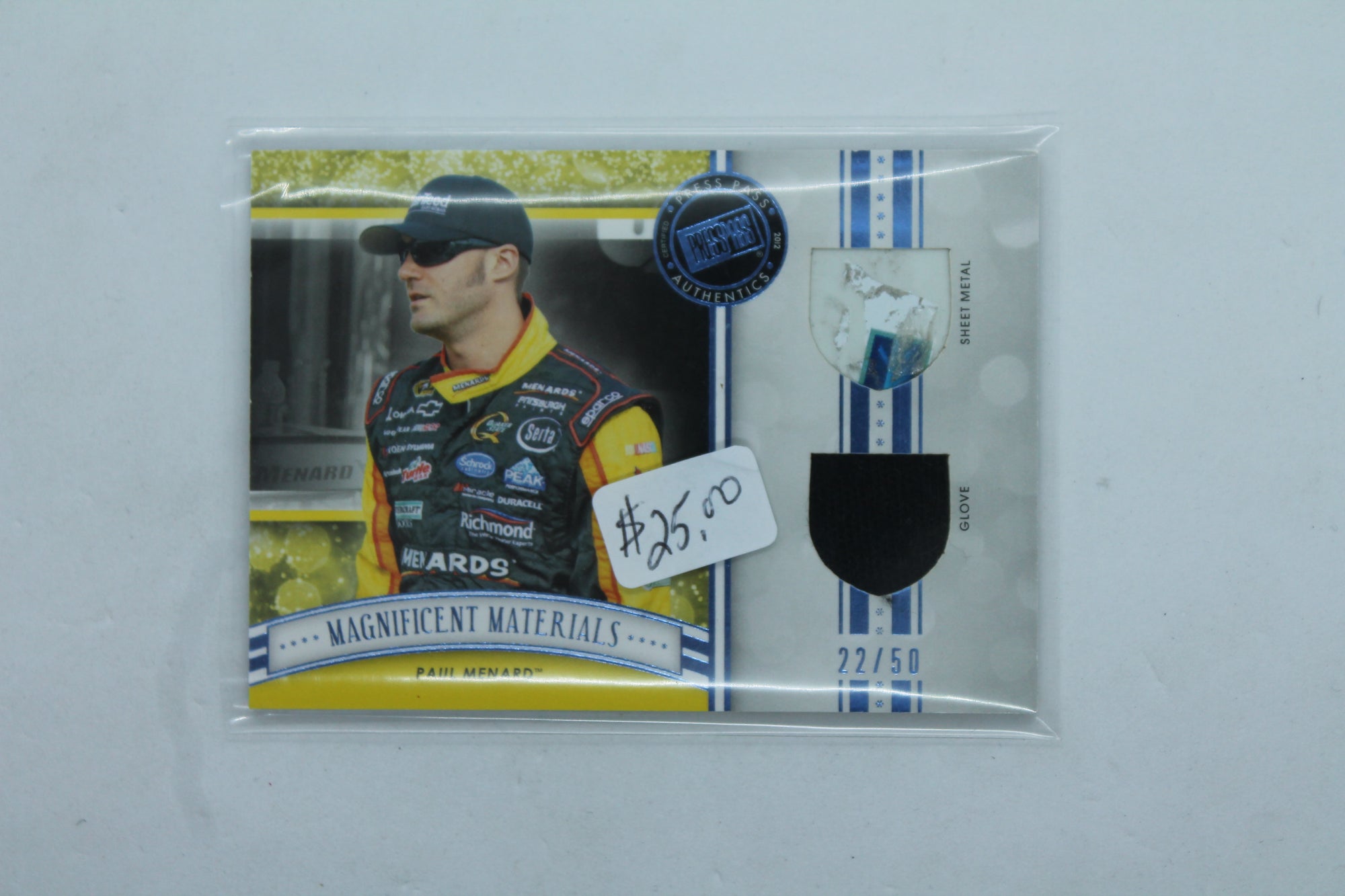 Paul Menard 2012 Press Pass Fanfare - Magnificent Materials #MM-PM #22/50 - Glove & Sheet Metal
