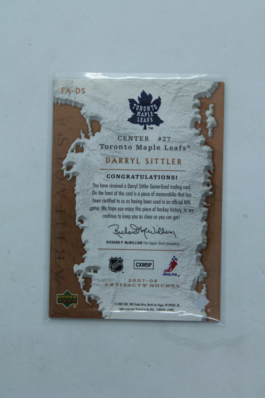 Darryl Sittler 2007-08 Upper Deck Artifacts - Frozen Artifacts #FA-DS #175/299 Jersey Card