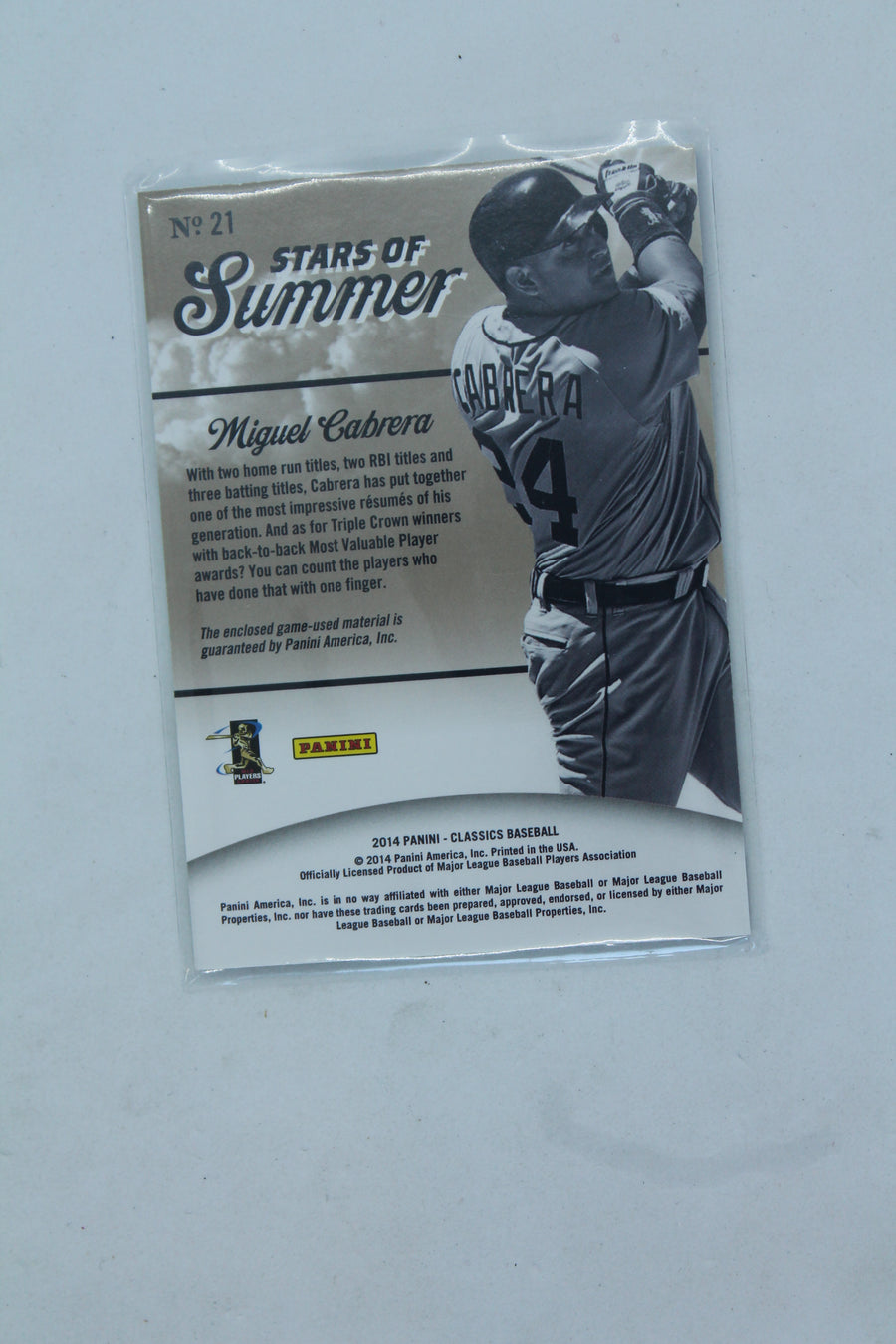 Miguel Cabrera 2014 Panini Classics - Stars of Summer - Combo Materials Jersey/Bat Card #21/99