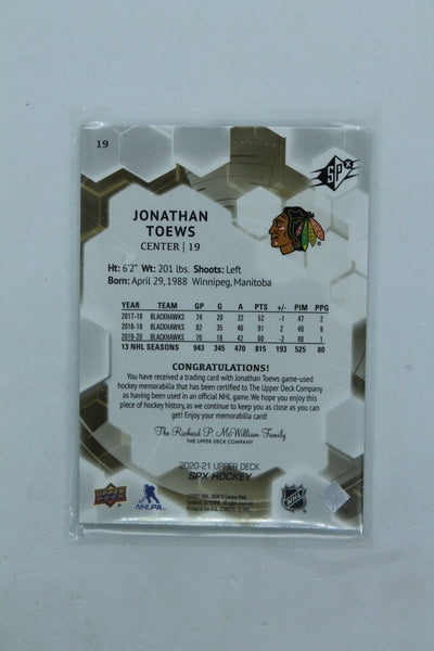 Jonathan Toews 2020-21 SPx Jersey Card