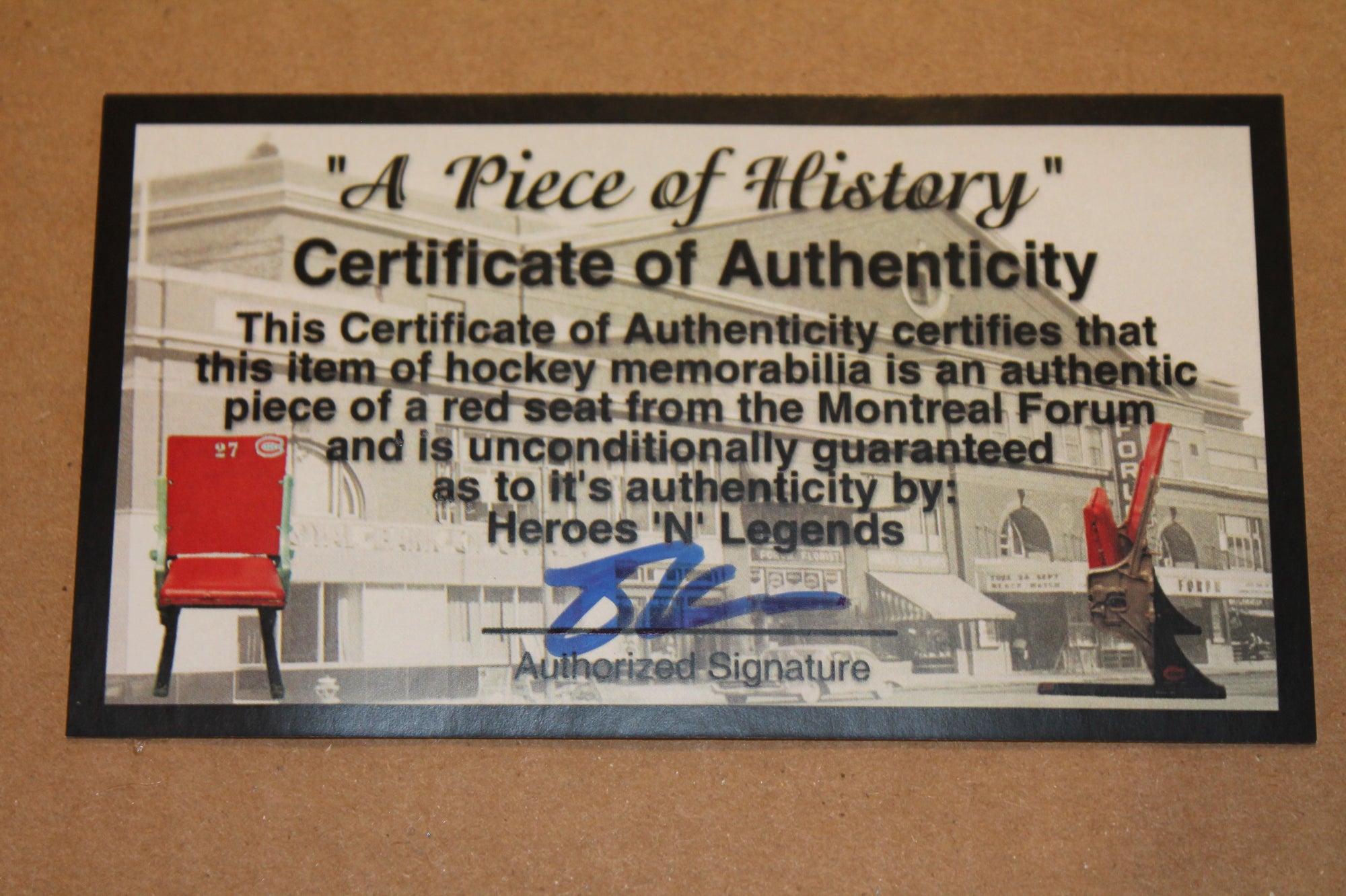 NHL Montreal Canadiens Legends of the Crease - Dryden, Plante and Roy - Piece of Seat from Forum