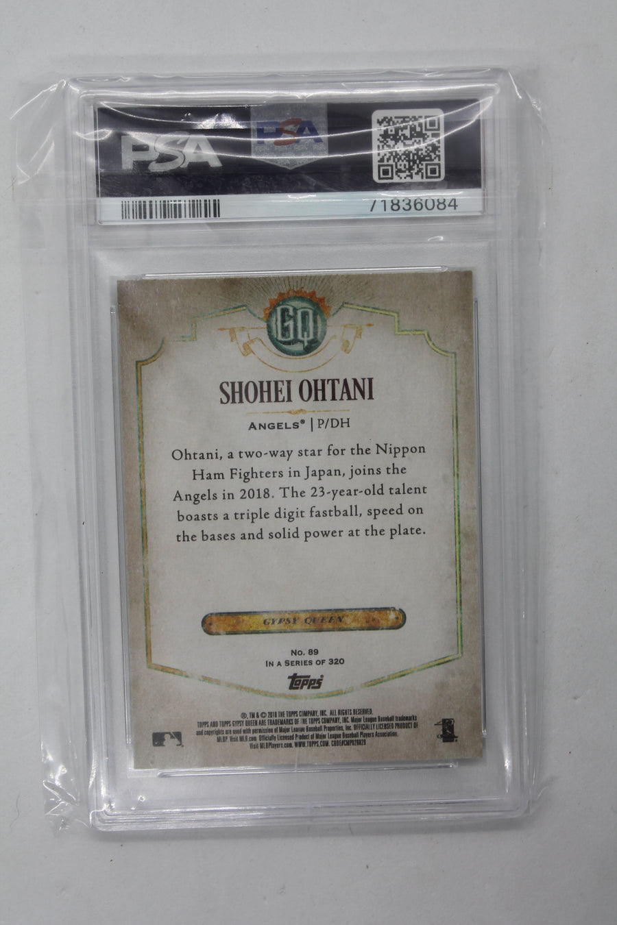 Shohei Ohtani 2018 Topps Gypsy Queen PSA Mint 9 Rookie Card