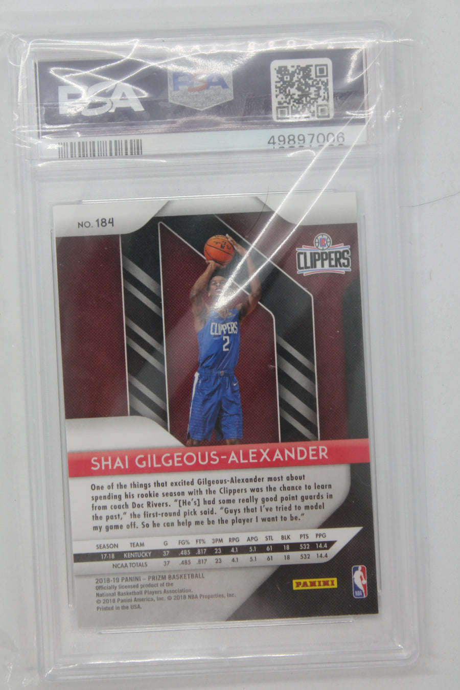 Shai Gilgeous Alexander  2018-19 Panini Prizm Rookie Card  Mint PSA 9