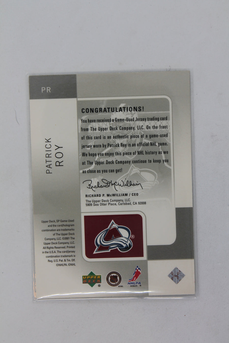 Patrick Roy 2000-01 SP Game Used Edition - Jersey Card