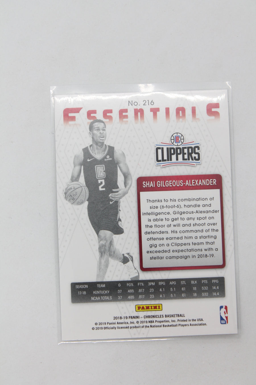 Shai Gilgeous Alexander 2018 Panini Chronicles - Essentials Rookie Card