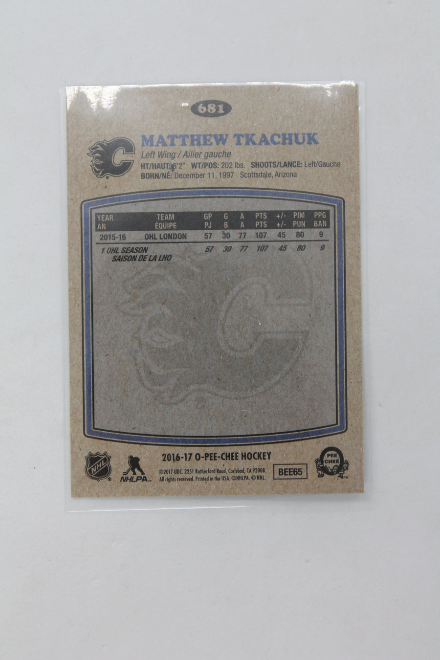 Matthew Tkachuk 2016-17 O-Pee-Chee Rookie Card