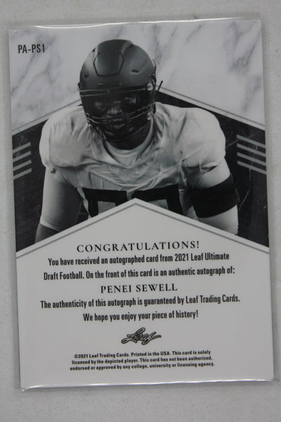 Penei Sewell 2021 Leaf Altimate Draft - Portrait Autographs - Black & White #PA-PS1 #6/25  Rookie Year Card