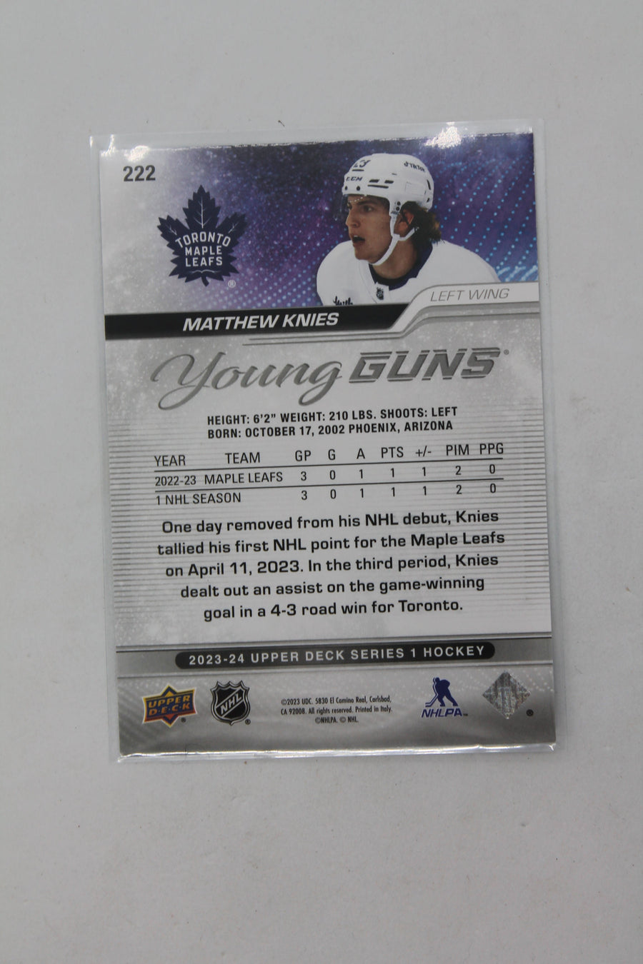 Matthew Knies 2023-24 Upper Deck Young Guns Rookie Card