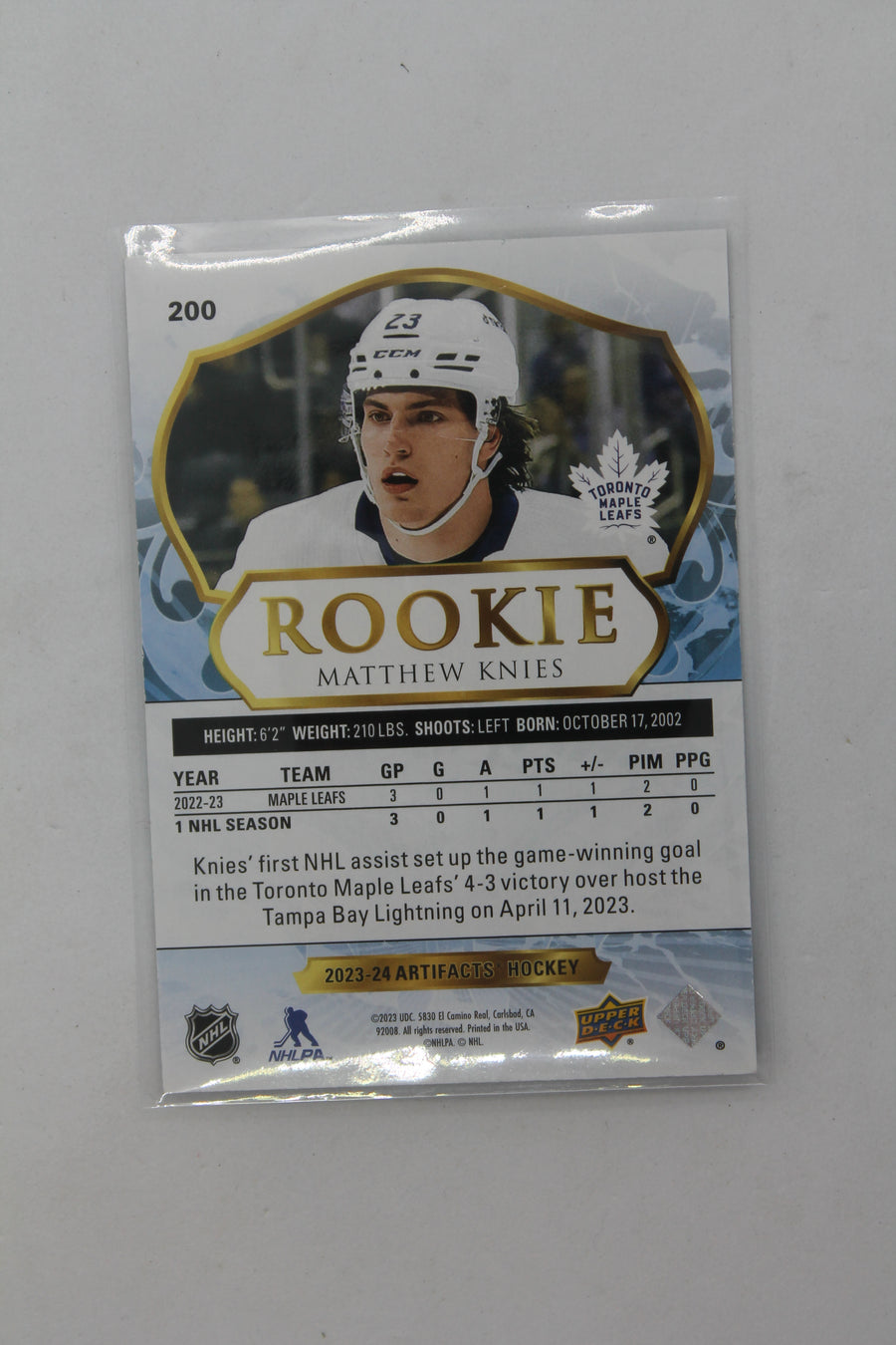 Matthew Knies 2023-24 Upper Deck Artifacts Rookie Card