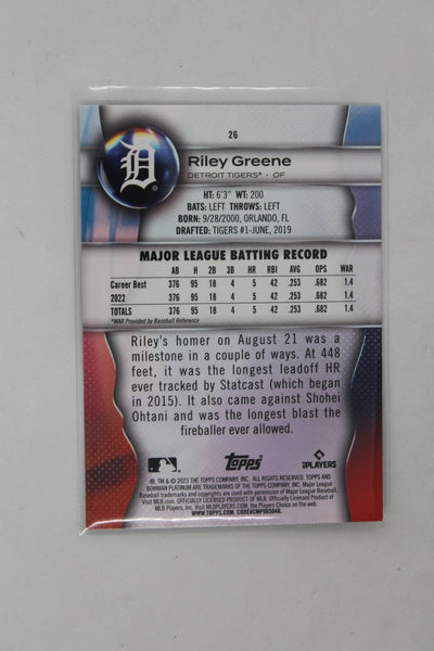 Riley Greene 2023 Bowman Platinum Rookie Card