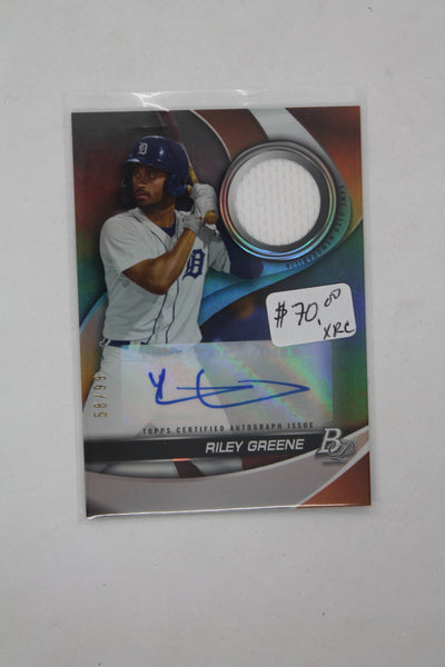 Riley Greene 2022 Bowman Platinum Autographed Relics XRC #58/99