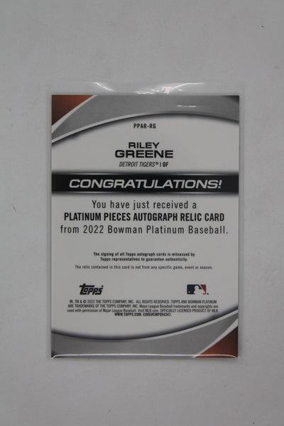 Riley Greene 2022 Bowman Platinum Autographed Relics XRC #58/99