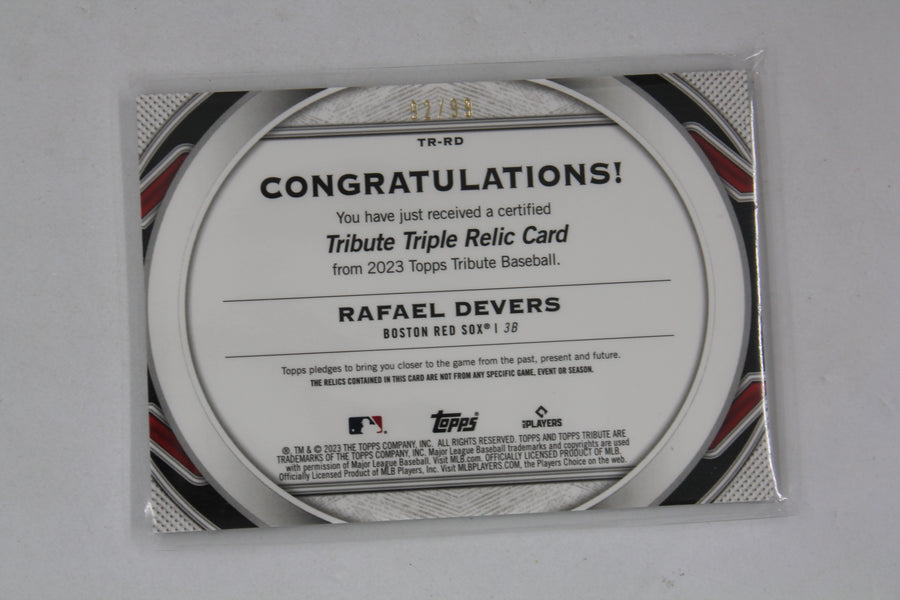 Rafael Devers Topps Tribute - Triple Relics Green Card #92/99