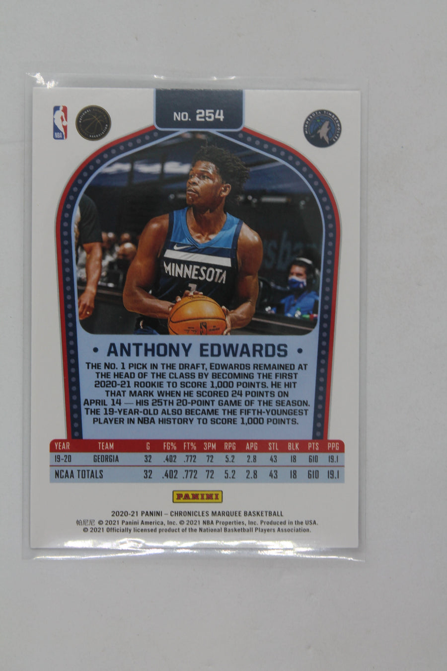 Anthony Edwards 2020-21 Panini Chronicles Marquee Rookie Card