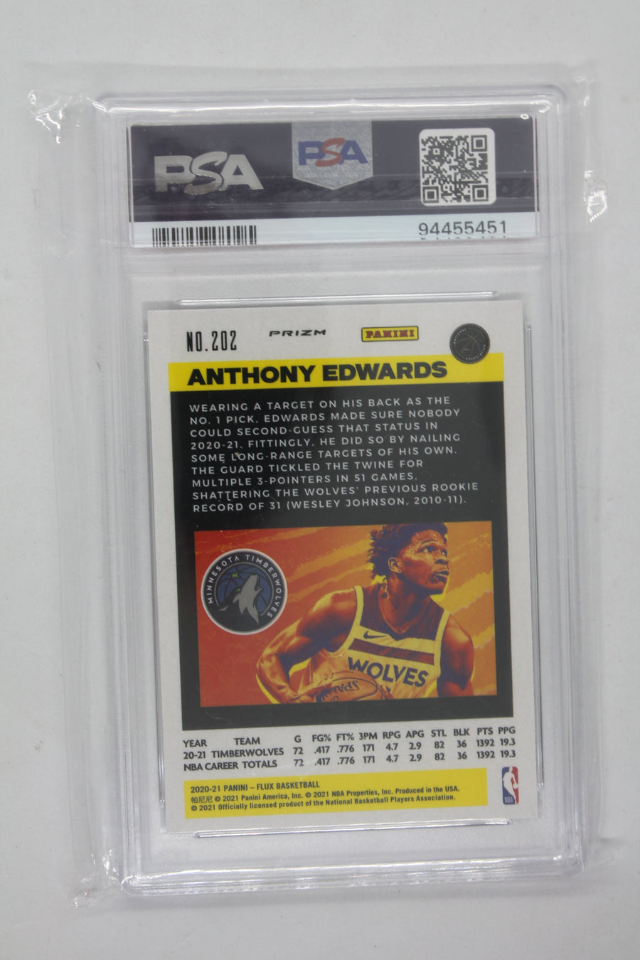 Anthony Edwards 2020-21 Panini Flux Pulsar Prizm - Graded Rookie Card PSA 8