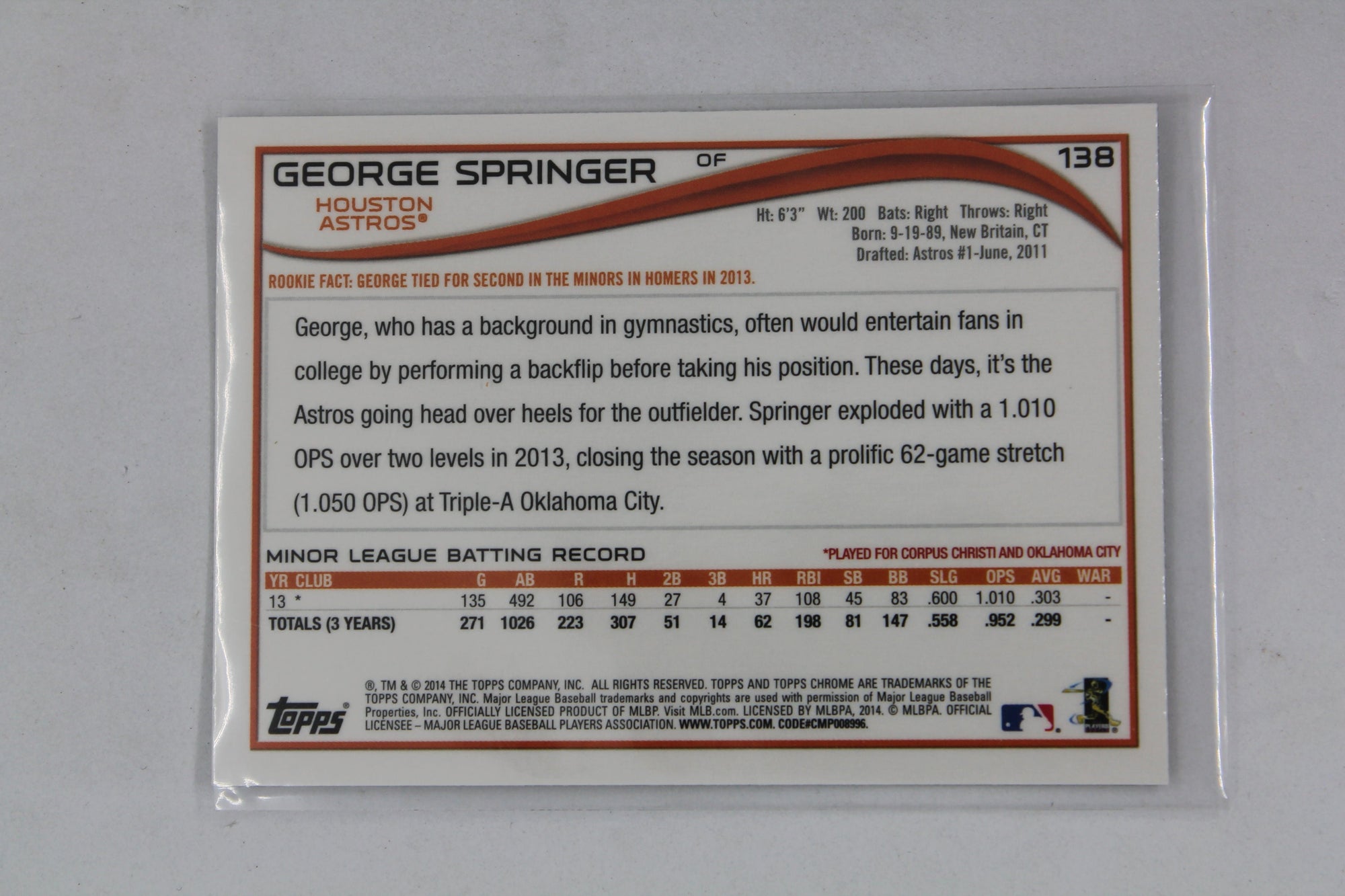George Springer Topps Chrome Rookie Card