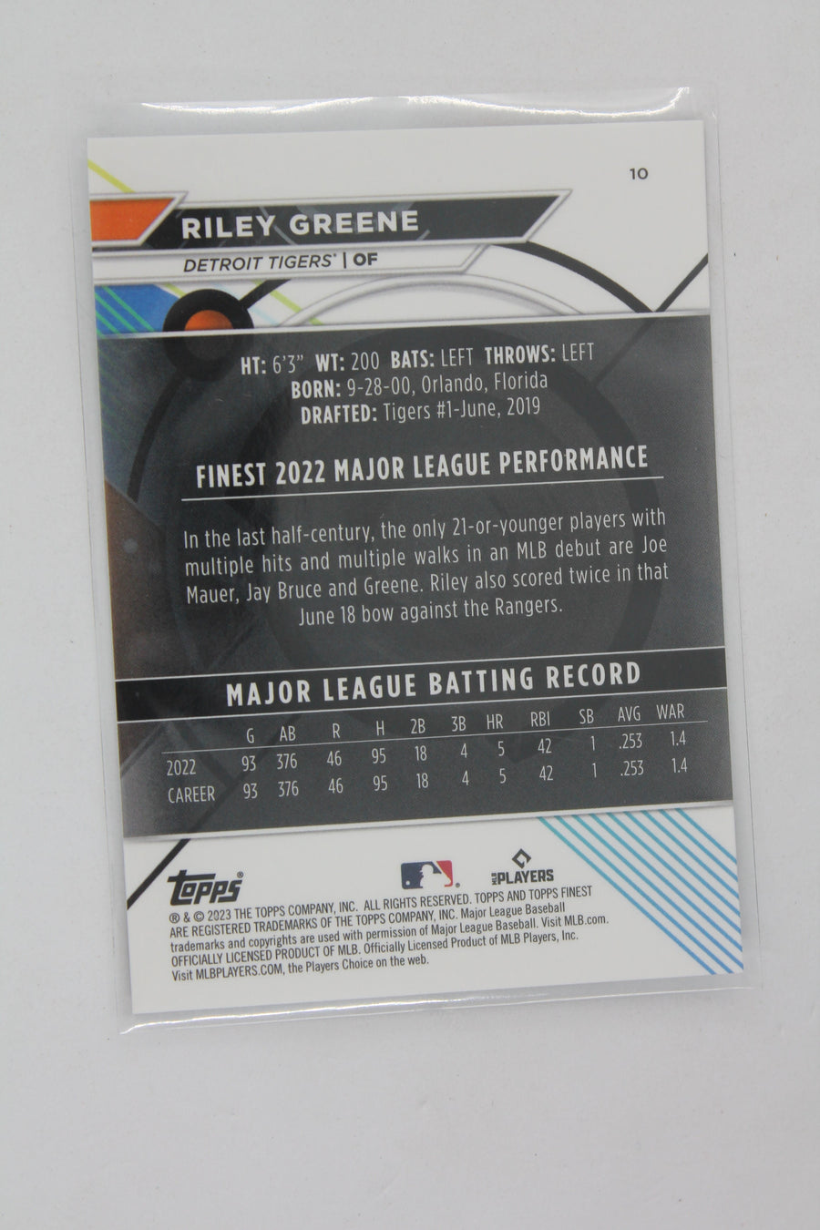 Riley Greene 2023 Topps Finest Rookie Card