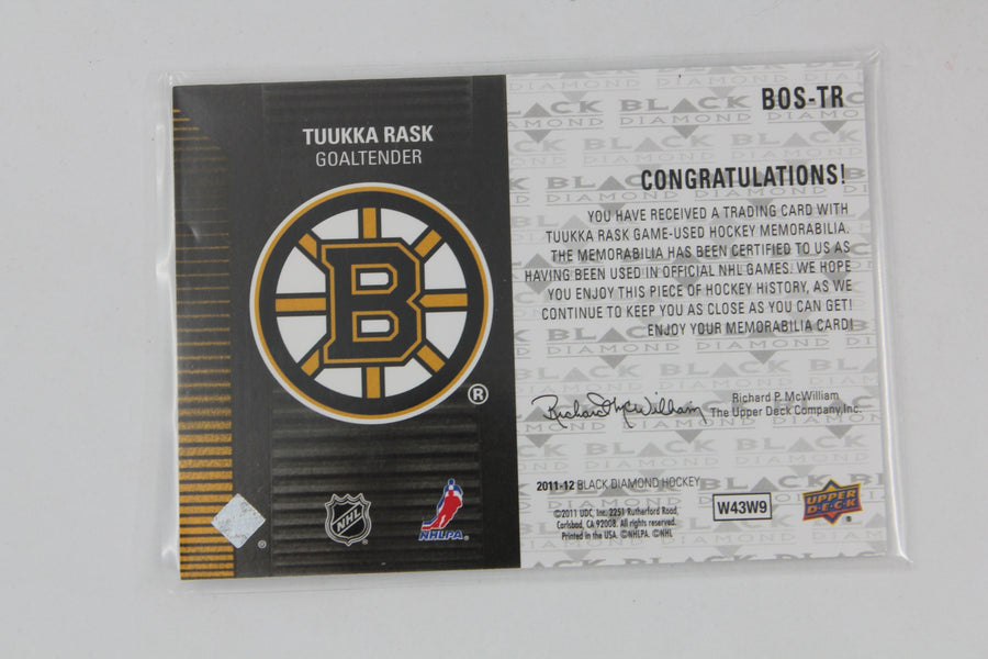 Tuukka Rask 2011-12 Upper Deck Black Diamond - Dual Jerseys #BOS-TR Jersey Card