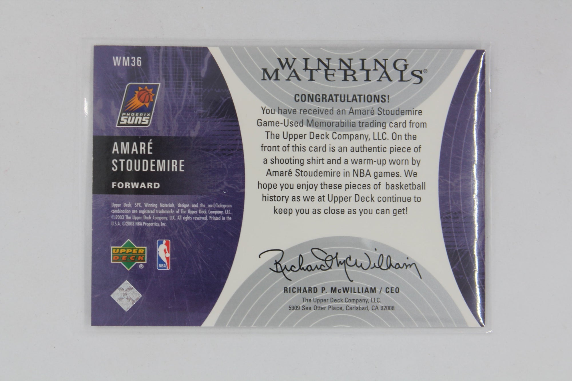 Amar'e Stoudemire 2003-04 SPx - Winning Materials Jersey Card