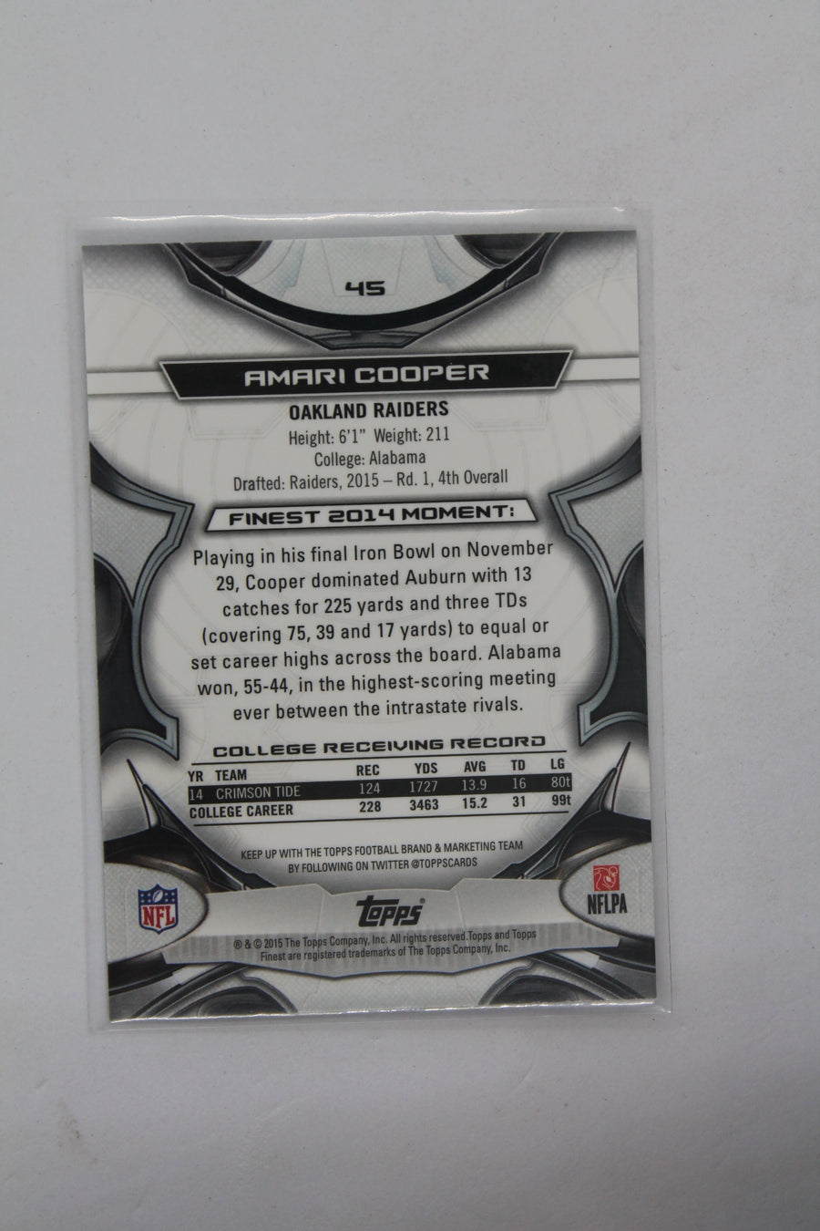 Amari Cooper 2015 Topps Finest Rookie Card